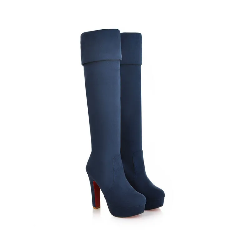 Women Boots Female Winter Boots Platform Boots Sexy Over The Knee Boot Bota Women Shoes Winter Shoes Women Botas Mujer Plus Size - Цвет: Синий