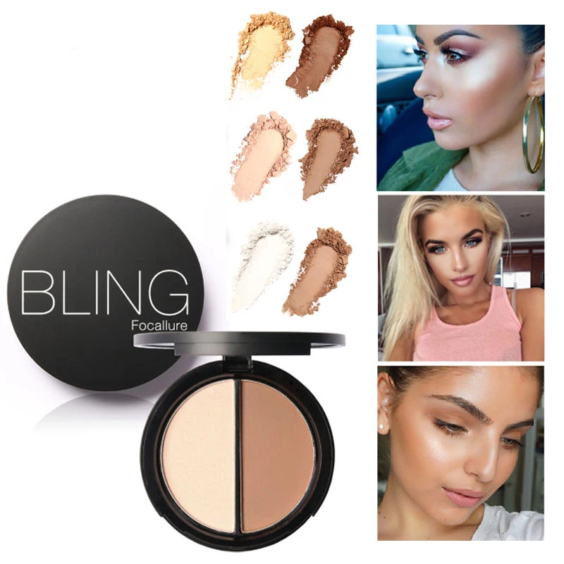 1PC FOCALLURE Pressed Powder Brand Bronzer & Highlighter Powder Makeup