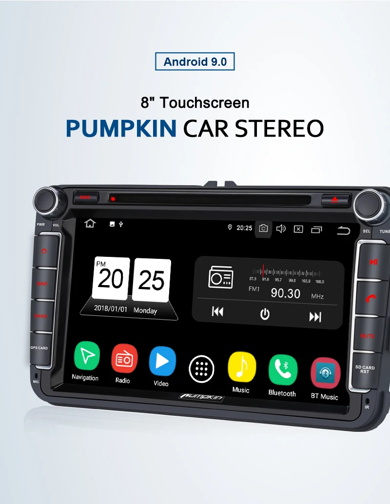 Flash Deal Pumpkin 2 Din 8"Car Multimedia Player Android 9.0 GPS Autoradio Stereo For Volkswagen/Golf/Skoda 4GB RAM 32GB ROM Wifi OBD2 DAB 0