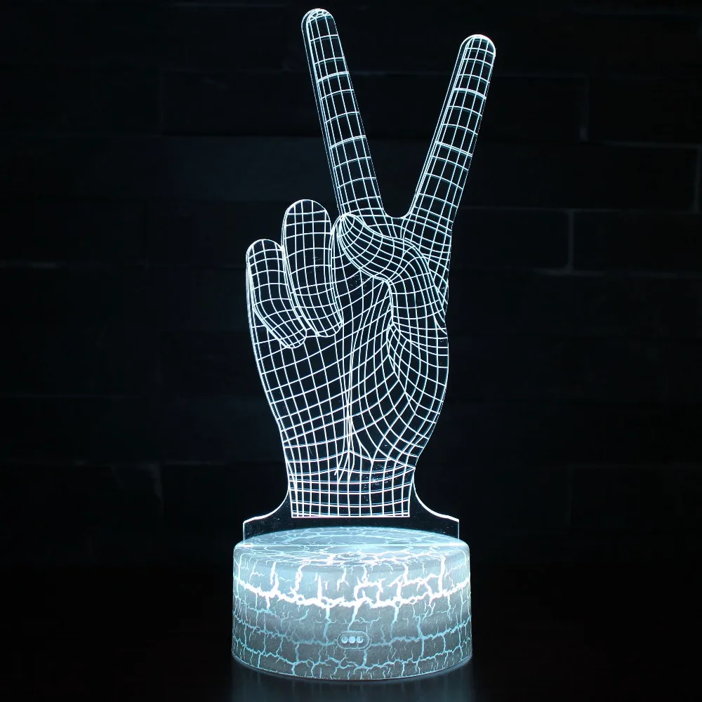

Color Changeable Victory Finger Gesture LED 3D Visual Illusion Night Light Creative Table Decoration Light Novelty Lamp Abajur