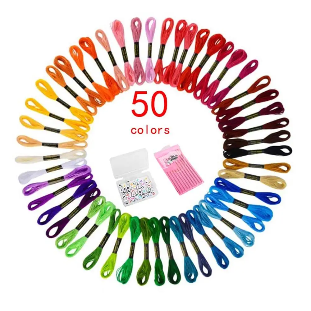 

50 Colors Embroidery Floss Thread Letter Beads Crossstitch Thread Embroidery Needle Kits DIY Bracelet String Sewing Tools