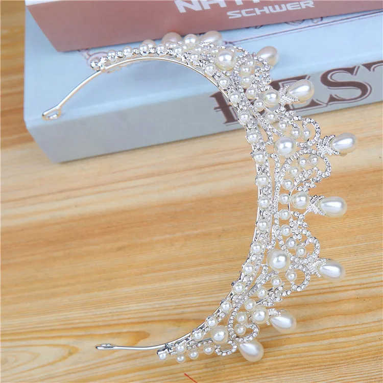 Faux Pearl Wedding Bridal Tiara Crown Little Girls Princess Crystal Rhinestones Exquisite Headband Birthday Tiaras, Silver (5)