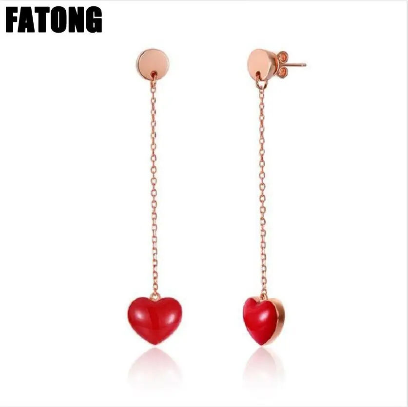 

925 sterling silver drop oil rose gold small red heart ear line Korean jewelry female J0371