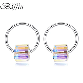 

BAFFIN New Design Circle Piercing Earrings For Women Korean Style Cube Crystals From Austria Stud Crystal Jewelry Gifts