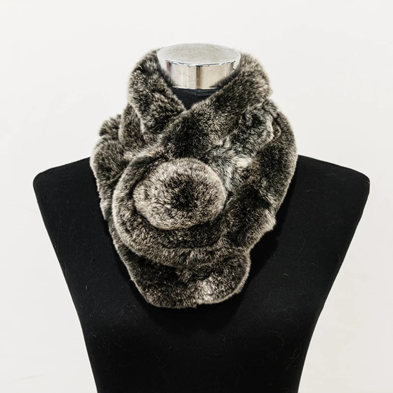  Women Fur Scarf Ball Winter Real Rex Rabbit Fur Scarves Collar Female Warm Neck Color Pompoms cachecol  (4)