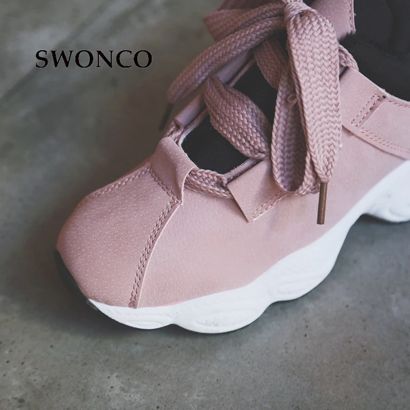 Женские зимние кроссовки SWONCO коллекция 2018 года кожаные с коротким плюшем теплая