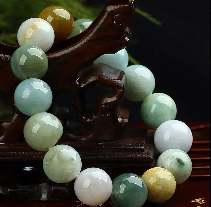 

100% A Grade Natural Burma Colourful /Jadeite Smooth 12mm Beads String Bracelet