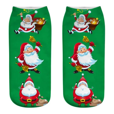 Женские носки с рождественским Санта Клаусом; теплые хлопковые носки с принтом оленя и снега; Милые Мягкие короткие носки на год; чулочно-носочные изделия - Цвет: Зеленый