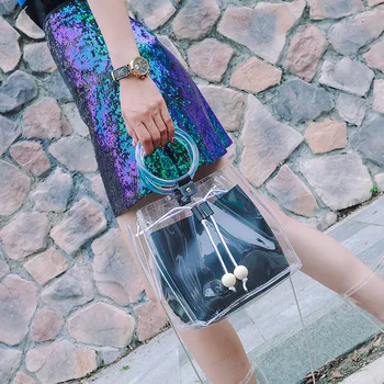 

Women's Handbags Cross Body Bag 2018 Transparent Bucket Bag Shoulder Messenger Bag Round Ring Totes Bolsa Feminina
