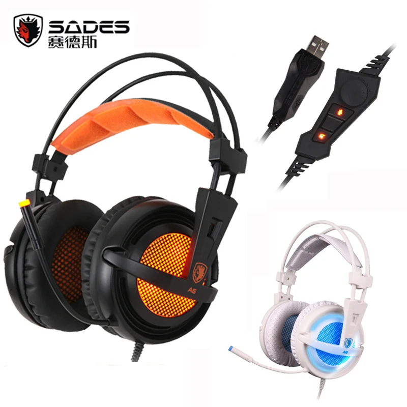 

Sades A6 USB 7.1 Surround Sound USB Stereo Gaming Headphones Over Ear Noise Isolating Breathing LED Lights Headset for PC Gamer