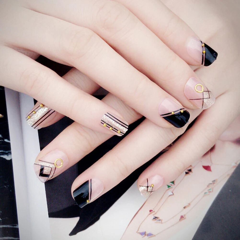 24 Pcs Acrylic Designer Fake Nail Tips French Full False Nails Art 