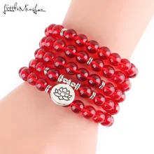 Little Minglou красный с натуральным кристаллом кварца 108 Мала Браслет с цветком лотоса или ожерелье рейки заряженные буддистские четки браслет