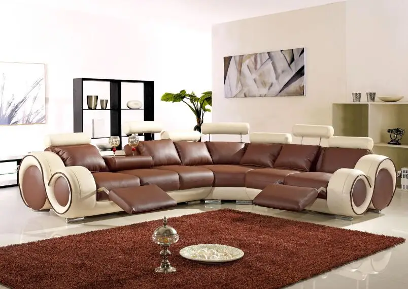 Гостиная кожаный угловой диван с натуральной кожи откидной секционный кожаный диван