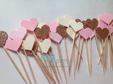 40 pçs feito à mão adorável rosa coração cupcake toppers, decorações do chá de bebê da menina, fontes da festa de aniversário decoração da festa de casamento