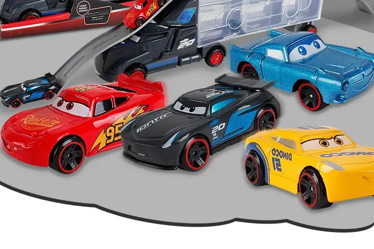 Disney Diecast Металлический Сплав Pixar Cars 3 металлический грузовик Hauler с 6 маленькими автомобилями disney Cars 3 Jackson Storm McQueen игрушки для детей