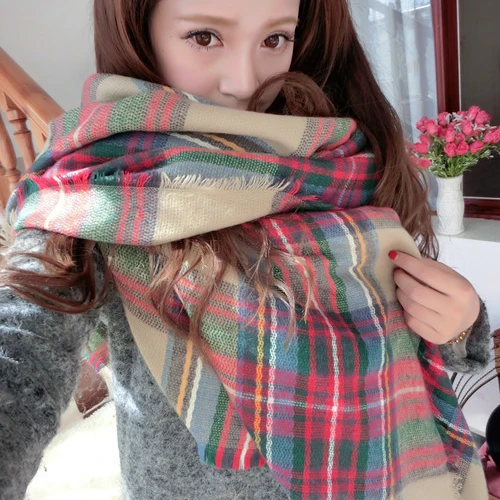 Lady Women Cozy Mini Blanket Oversized font b Tartan b font Scarf twine Shawl Plaid