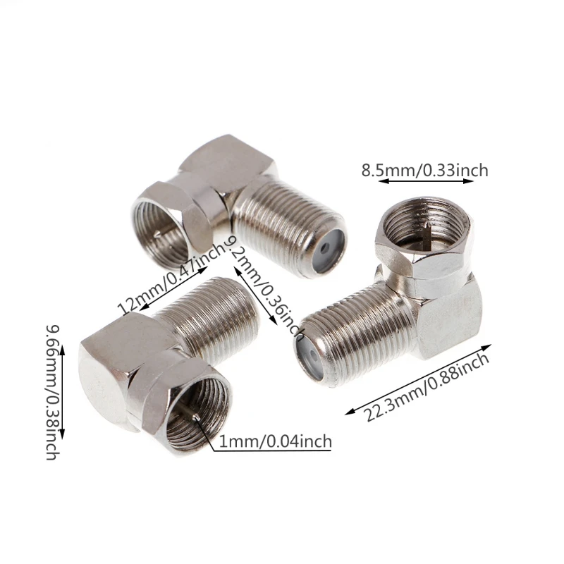 

High Quality Copper 3 Pcs F Male Plug to F Female Jack Right Angle Adapter 90 Degree Coax TV For Sale