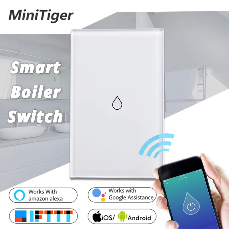 

Smart Home Wifi Water Heater Switch Tuya APP Remote Control Boiler Touch Switch Amazon Alexa Echo Google Home 2.4G Voice Control