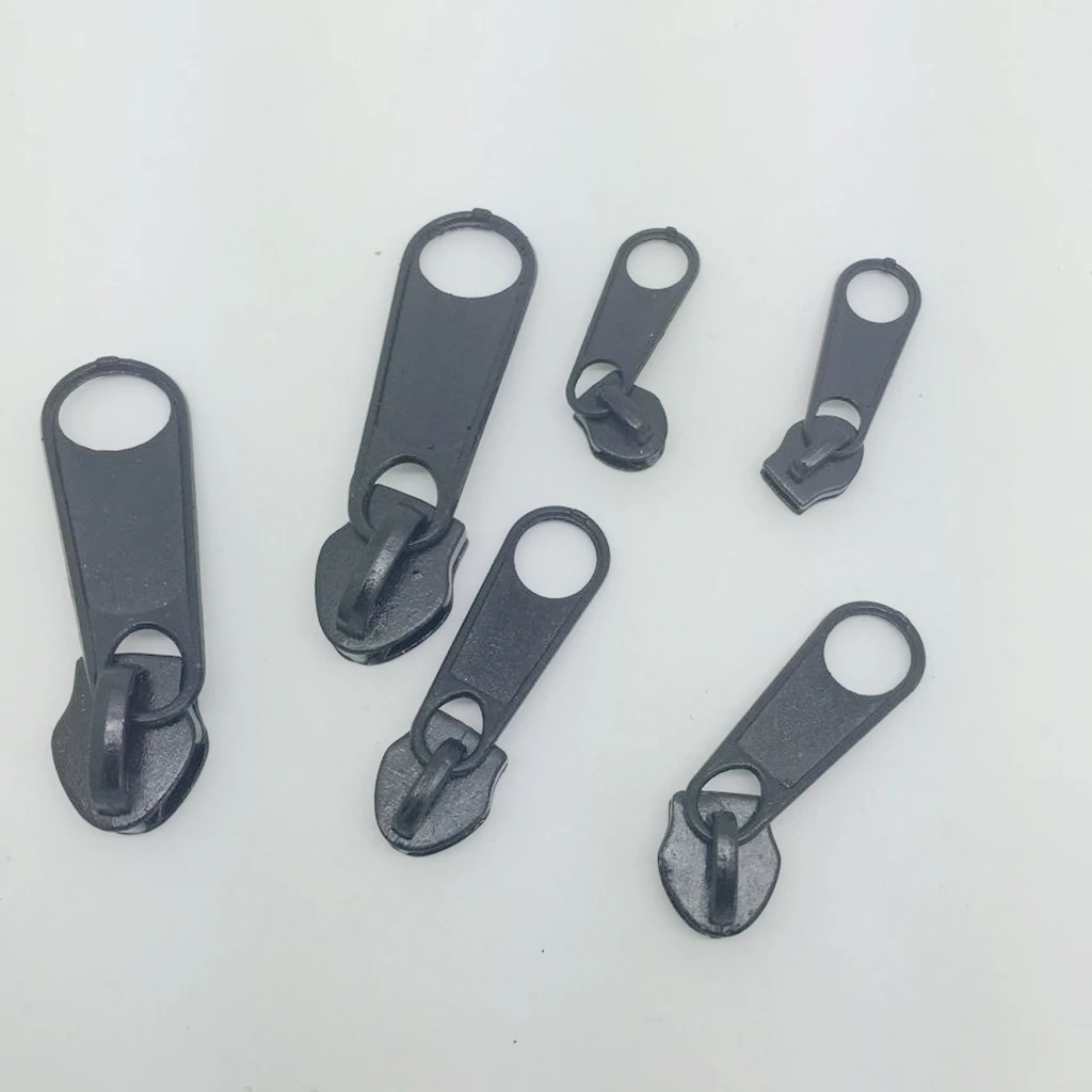 6 PIECES ZIP SLIDERS ZIP PULLER FOR CONTINUOUS ZIPS NYLON ZIPPER BLACK ZIPPER FASTENING Simple Design