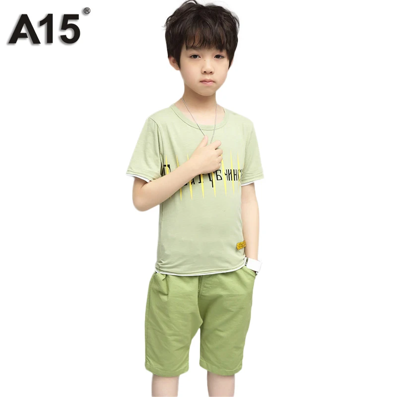 

A15 Brand Boys Set Clothes 2017 New Boys Summer Set Kids T Shirt Shorts Set Children Clothes Toddler Boys Clothing 8 10 12 Years
