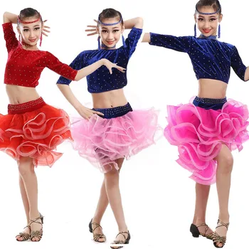 

Girl Latin Dancing Dress Kids Samba daccewear Dress Costumes Child Sequined Ballroom figure skating competition dresses