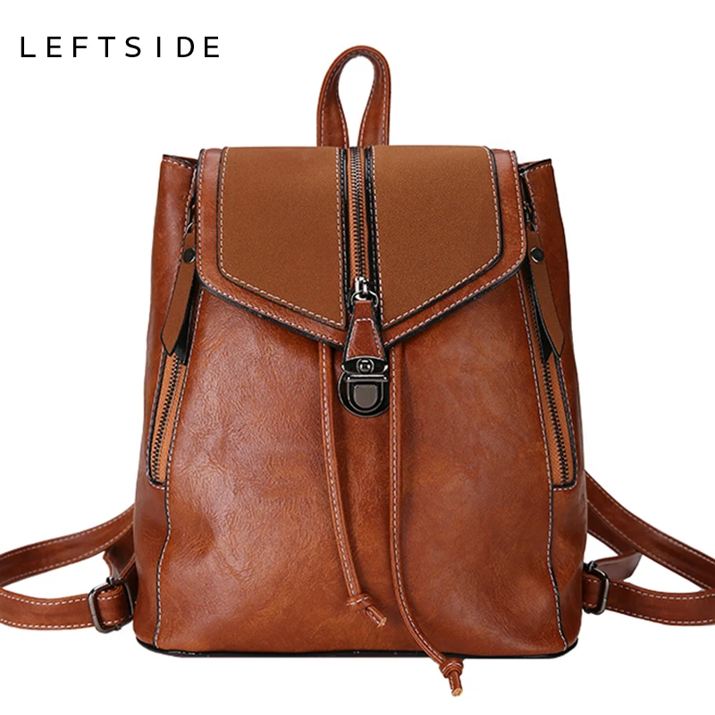 

LEFTSIDE Small Backpacks For Women 2018 Female School Bags For Teenage Girls PU Leather Backpack Shoulder Bag Travel Back Pack