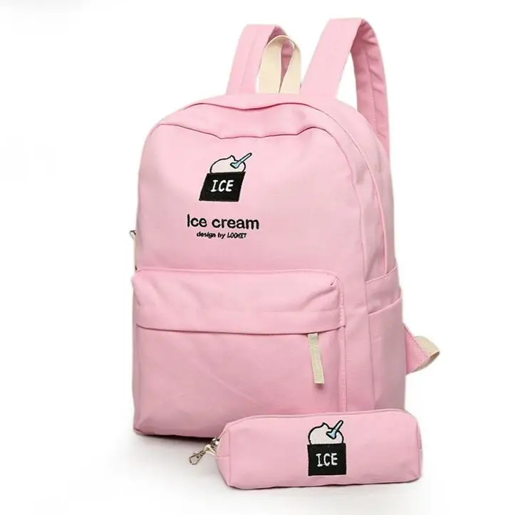 2pcs/1set Canvas Ice Cream Noctilucent Pencilcase Backpack Set 1578