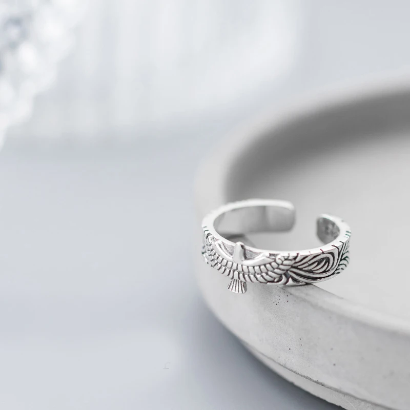 RYOUCUTE,, настоящее 925 пробы, серебряные, Преувеличенные, Ретро стиль, большие кольца с изображением Орла для женщин, массивные, регулируемые, на палец
