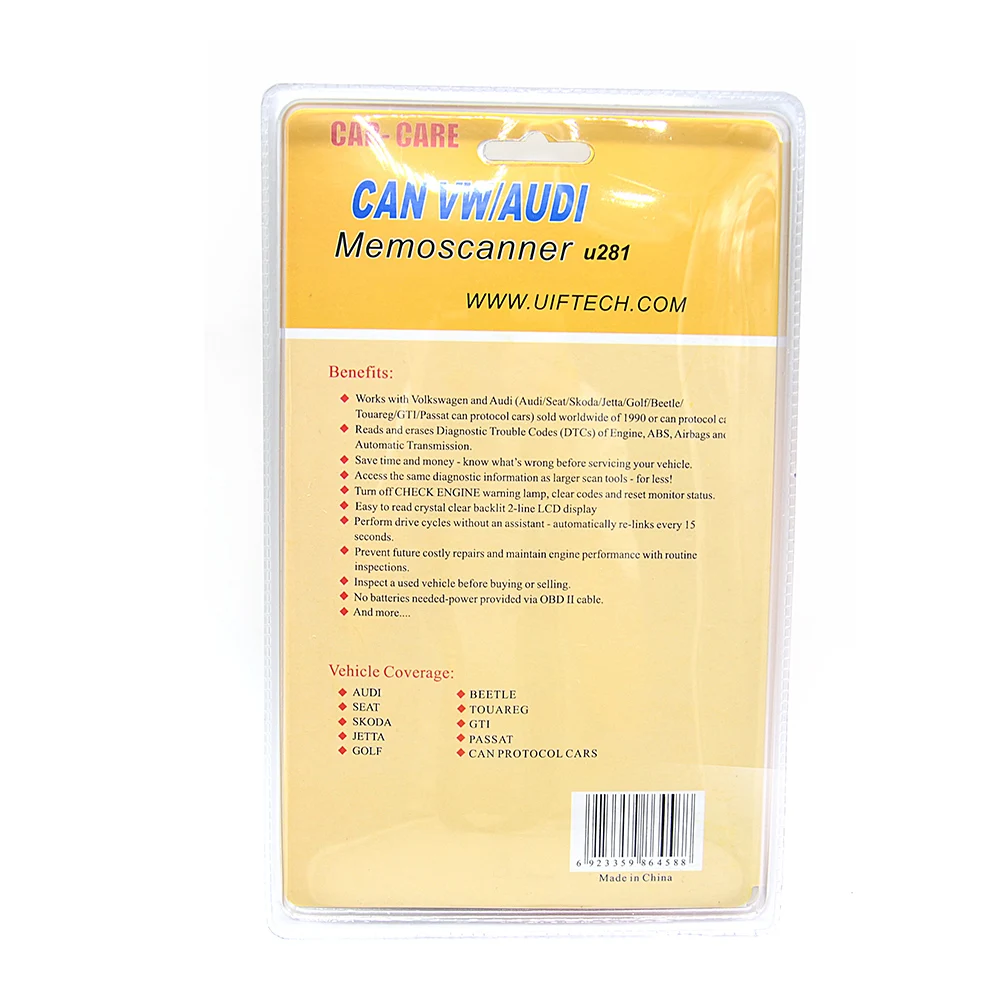 U281 Outil de Diagnostic Voiture: Lecteur de Code OBD2 avec Lecture et Effacement des DTC, Compatible Prise OBD 1 & OBD 2