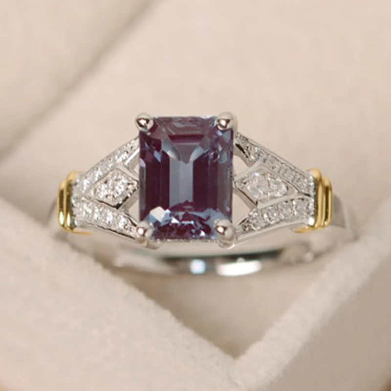 Buy Purple Stone Engagement Ring Suqare Crystal Ring