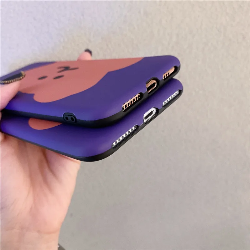 Bear women silicone for iPhone case soft cartoon purple background pattern cover for iPhone 6 s 7 8 Plus X XS MAX XR cute fundas
