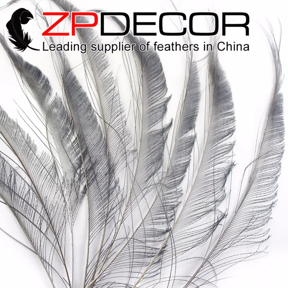 

ZPDECOR 50pcs/lot 30-40cm(12-16inch) Hand Select Premium Quality Silver Grey Bleached Peacock Sword Cut Feathers Wholesale