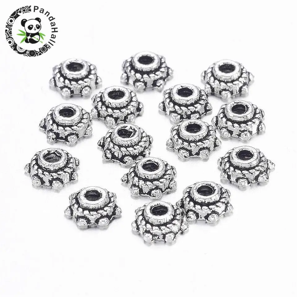 

200pcs Tibetan Style Zinc Alloy Bead Caps, Antique Silver, Lead Free and Cadmium Free, 5x2mm, Hole: 1mm