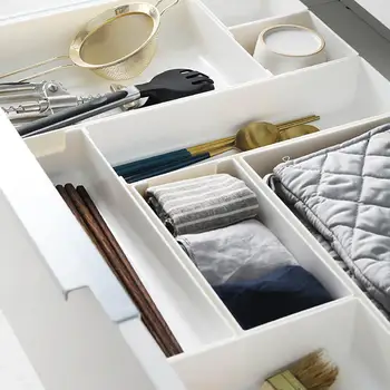 

4 Size Wardrobe Drawer Partition Finishing Box Desktop Thicken Jewelry Sundries Containers Plastic Kitchen Rectangle Storage Box