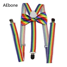 AEbone подтяжки цвета радуги и галстук бабочка для мужчин женщин Полосатый бабочкой подтяжки брюки 2,5*100 см Bretels Mannen Tirantes Sus65