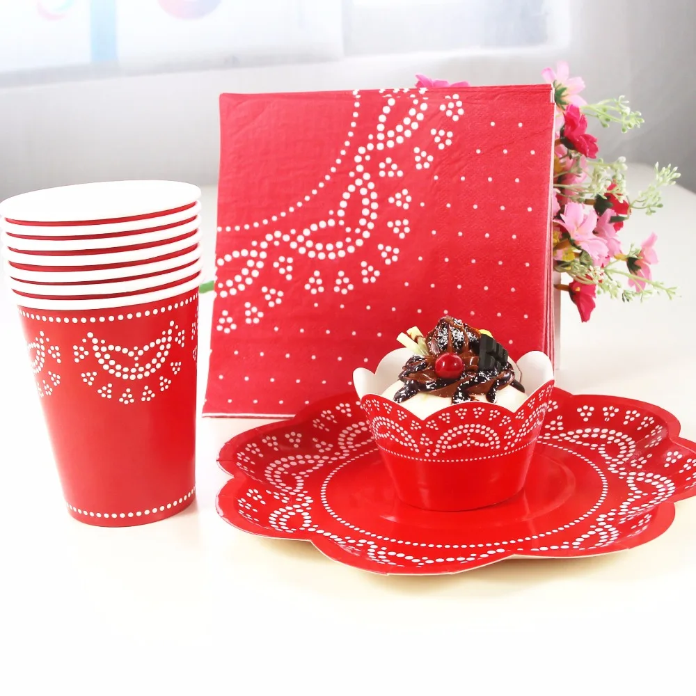 56pcs Paper Plates Cups Napkins Cupcake Wrapper Set Children Party Disposable Tableware Setsin
