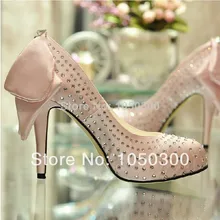 Pink Rhinestone 4inchs Heel Prom bridal shoes Wedding Party High Heel Shoes New Fashion Round Toe Popular Shoes women