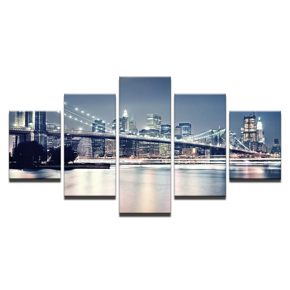 Canvas-Paintings-Living-Room-Decor-Prints-Posters-5-Pieces-Beautiful-Brooklyn-Bridge-City-Night-View-Pictures (4)