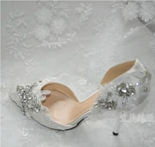 2016 Handmade Gorgeous Pointed Toe Lace Rhienstone Wedding Shoes Bridal Dress Shoes High Heel Women Shoes Size 34-40