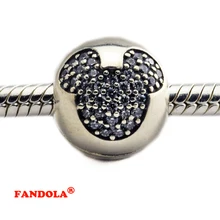 Fit Pandora Браслеты мышь проложить клип бусины с ясно фианит Аутентичные 925 пробы серебро талисманы Jewelry