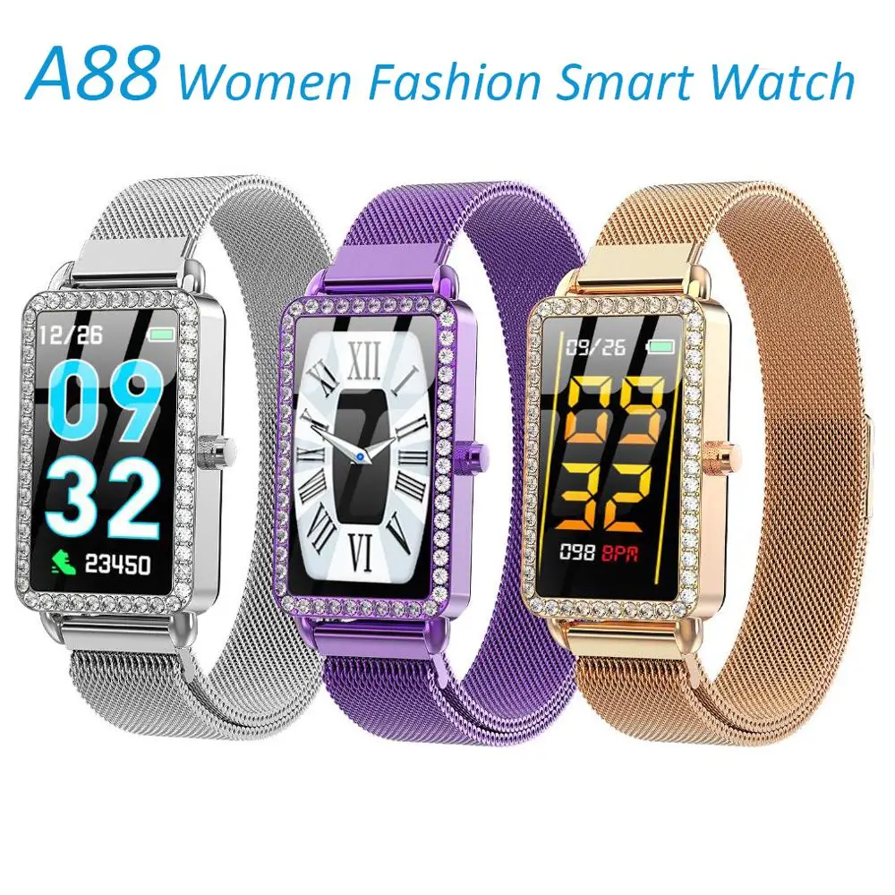 

Hot A88 Women Smart Watch Fashion Sport SmartBand Heart Rate Blood Pressure Fitness Tracker Waterproof Smart Bracelet Metal Case