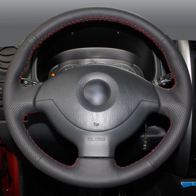 Черный кожаный ручной сшитый чехол рулевого колеса автомобиля для Suzuki Jimny