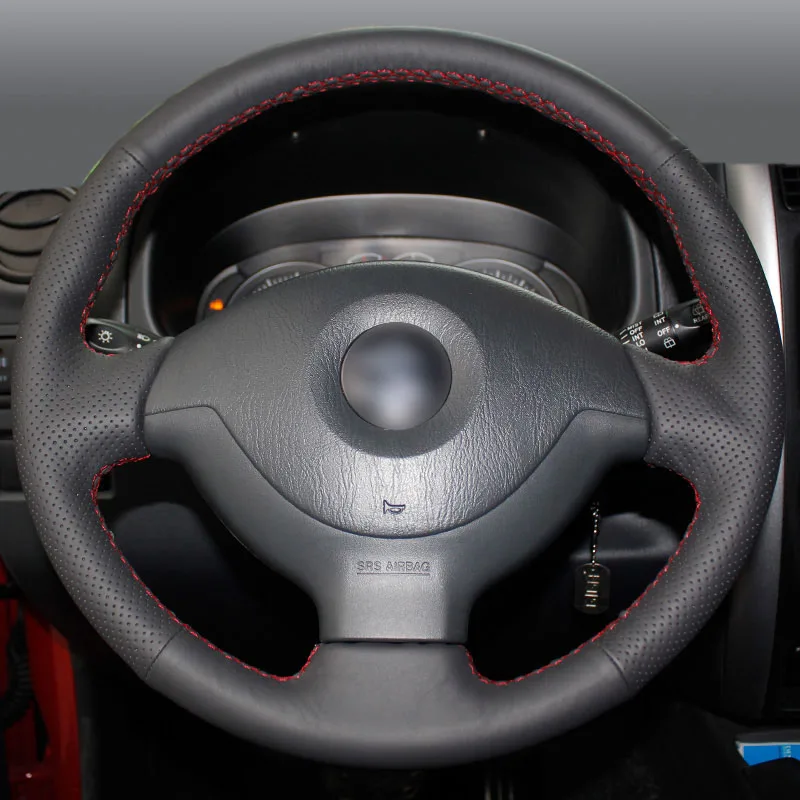 Black Leather Hand-stitched Car Steering Wheel Cover for Suzuki Jimny Black Leather Hand-stitched Car Steering Wheel Cover for Suzuki Jimny