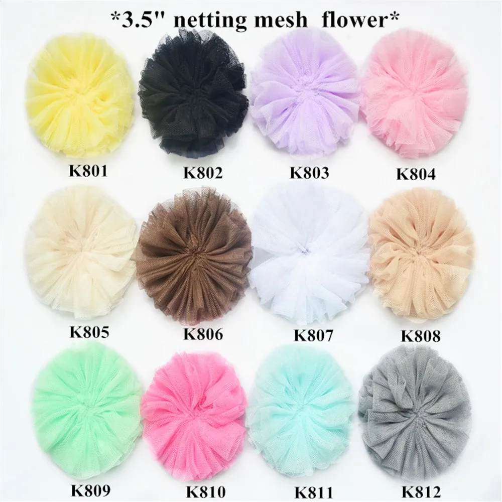 

25 pcs/lot high quality netting mesh chiffon flower large soft tulle fabric decorative flowers in 12colors