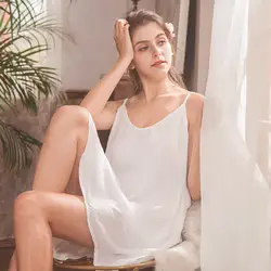 Для женщин пижамы сексуальная Спагетти ночные рубашки на бретельках без рукавов Sexy V средства ухода за кожей шеи шифон ночь платье