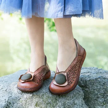 

women 2019 genuine leather low flats heel slip on driving flower shoes female spadrilles moccasins toe loafers espadrillas 196A8