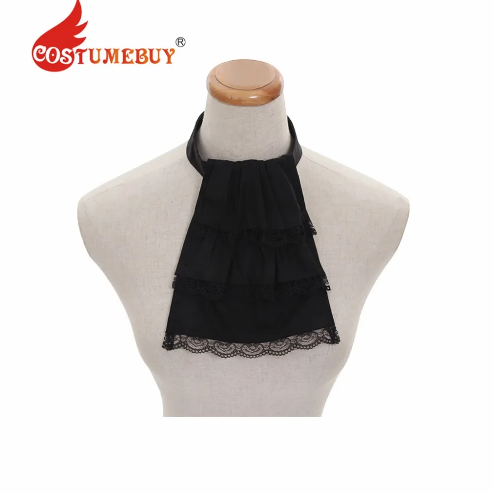CostumeBuy Black Colonial Pirate Cotton Lace Jabot Ties Mens Black