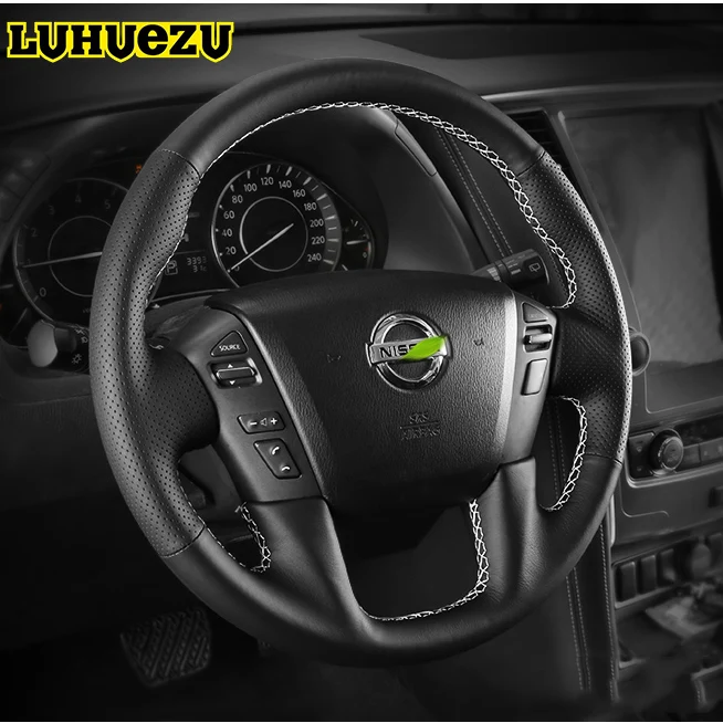 Чехол рулевого колеса с кожаным швом для Nissan патруль Y62 Armada 2013 2014 2015 2016 2017 2018