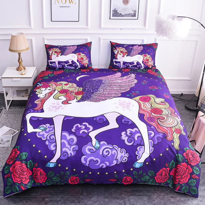 Boniu Unicorn Bedding Sets 3d Digital Printing Horse With Rose