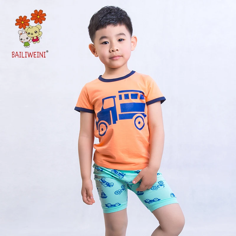 

Factory direct BAILIWEINI2019 New summer models for boys and girls cartoon short-sleeved suits children's sports casual suit